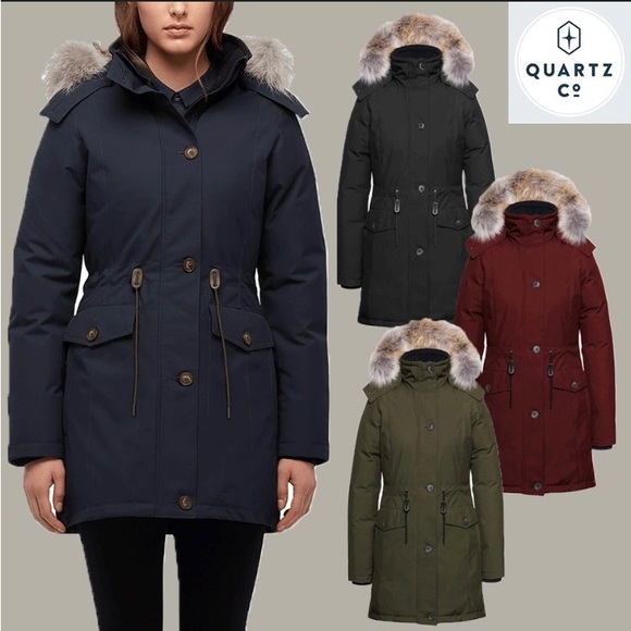 Quartz Co. Laurentia Coyote Fur Down Parka in navy - Picture 2 of 5